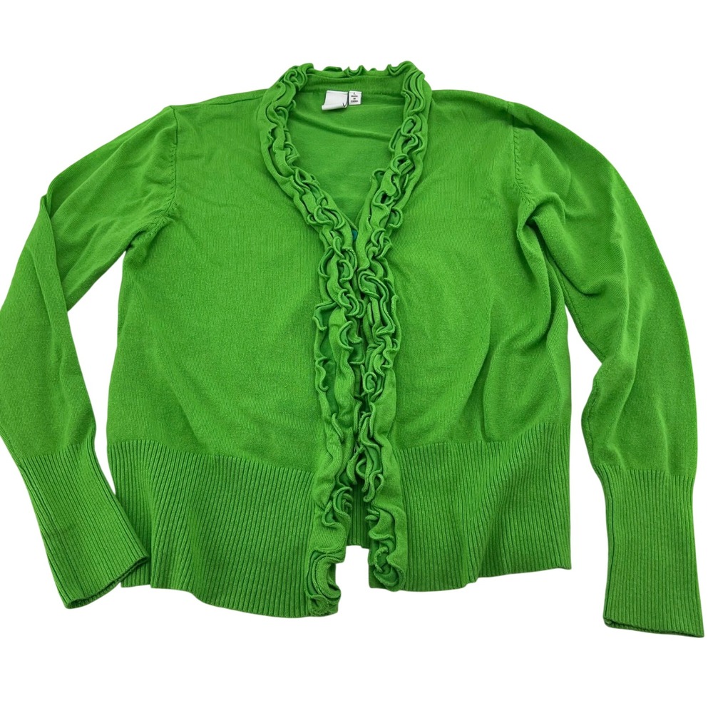 Vila Milano Womens Green Ruffle Trim Button Front Knit Cardigan Sweater‎ Size L